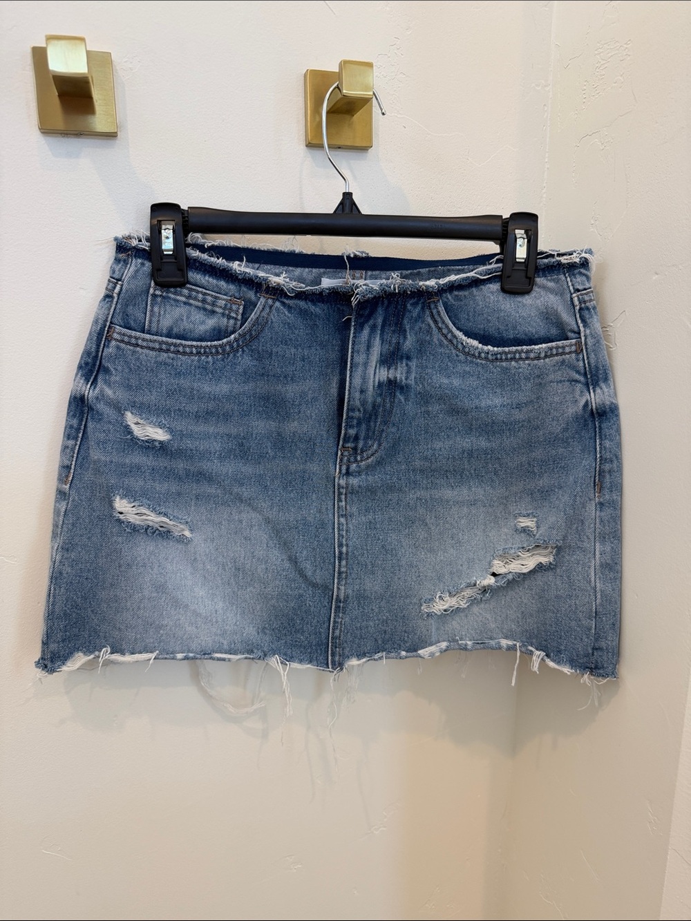 Frayed Hem Light Blue Denim Mini Skirt - Women's Casual Mini